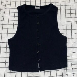 Garage Black Sleeveless Button Tank